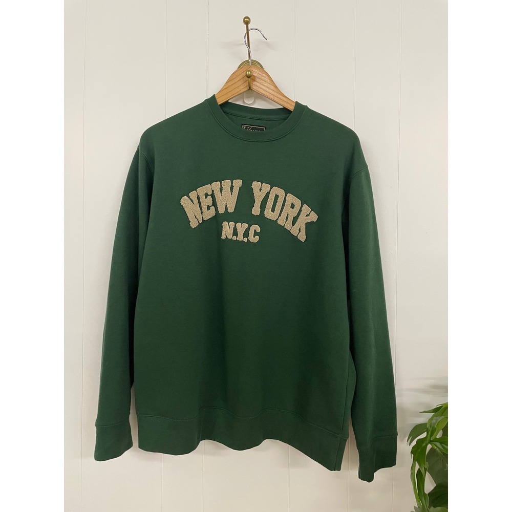 US Moda Mens New York NYC Chenille Patch Sweatshirt Forest Green Large